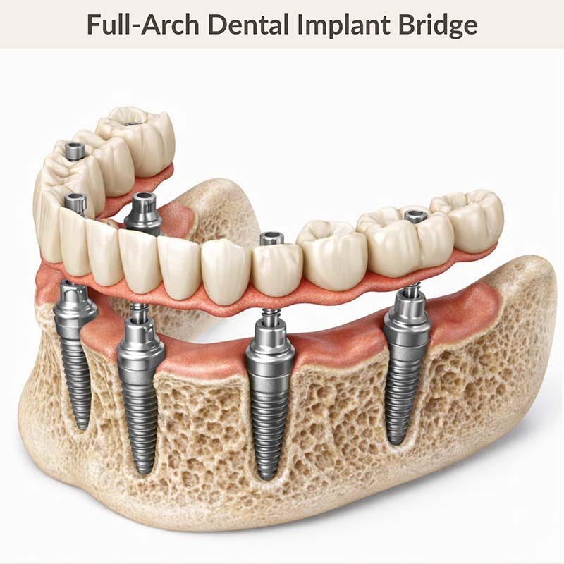 Full arch restoration supported by dental implants